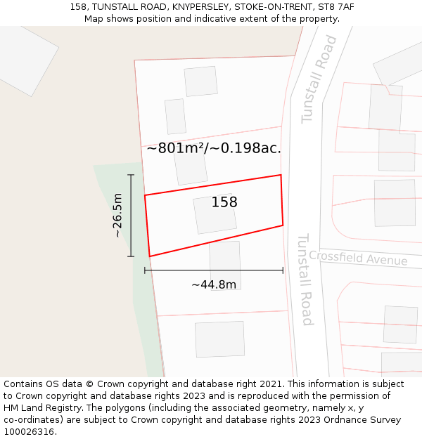 158, TUNSTALL ROAD, KNYPERSLEY, STOKE-ON-TRENT, ST8 7AF: Plot and title map