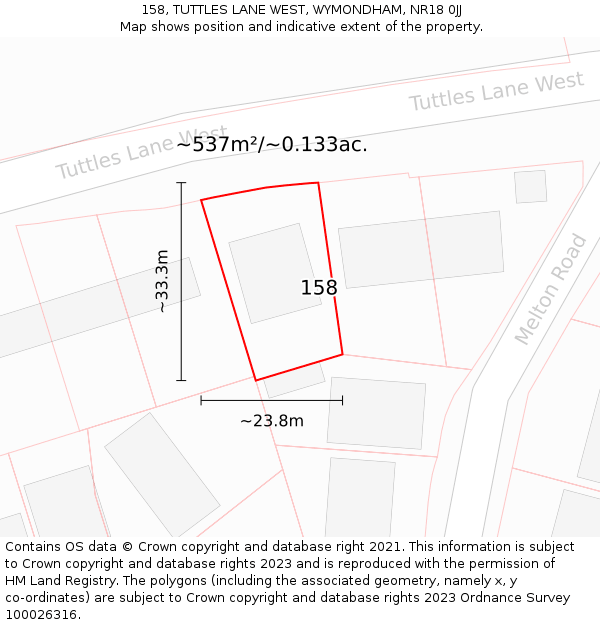 158, TUTTLES LANE WEST, WYMONDHAM, NR18 0JJ: Plot and title map