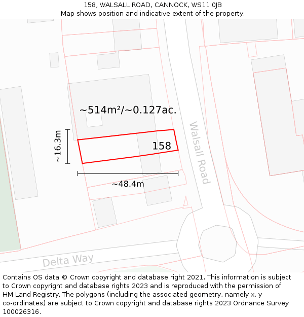 158, WALSALL ROAD, CANNOCK, WS11 0JB: Plot and title map