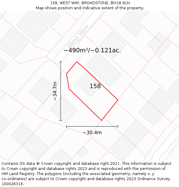 158, WEST WAY, BROADSTONE, BH18 9LN: Plot and title map