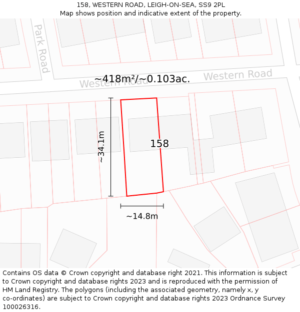 158, WESTERN ROAD, LEIGH-ON-SEA, SS9 2PL: Plot and title map