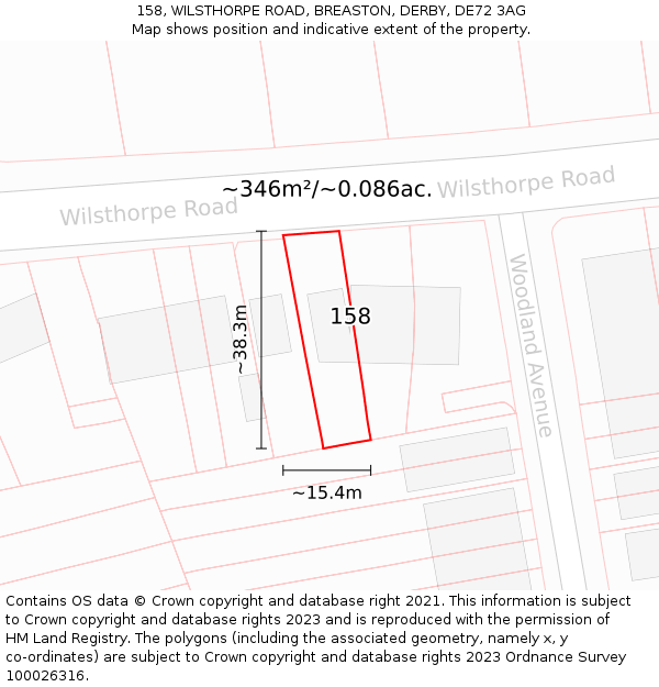158, WILSTHORPE ROAD, BREASTON, DERBY, DE72 3AG: Plot and title map