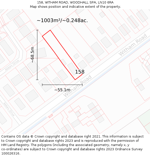 158, WITHAM ROAD, WOODHALL SPA, LN10 6RA: Plot and title map