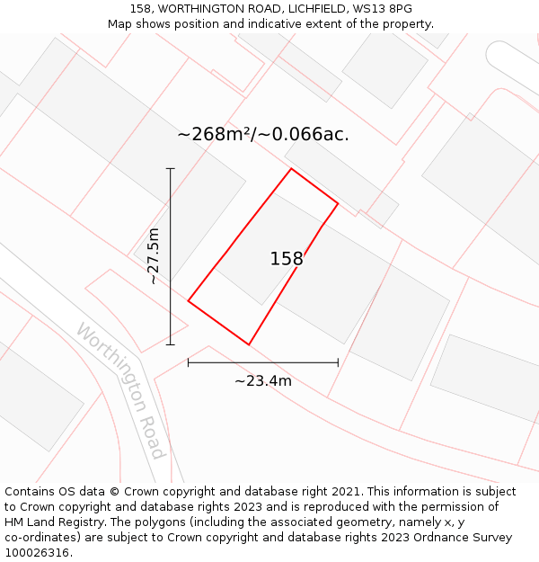 158, WORTHINGTON ROAD, LICHFIELD, WS13 8PG: Plot and title map