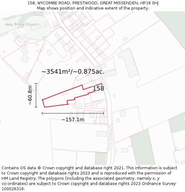 158, WYCOMBE ROAD, PRESTWOOD, GREAT MISSENDEN, HP16 0HJ: Plot and title map