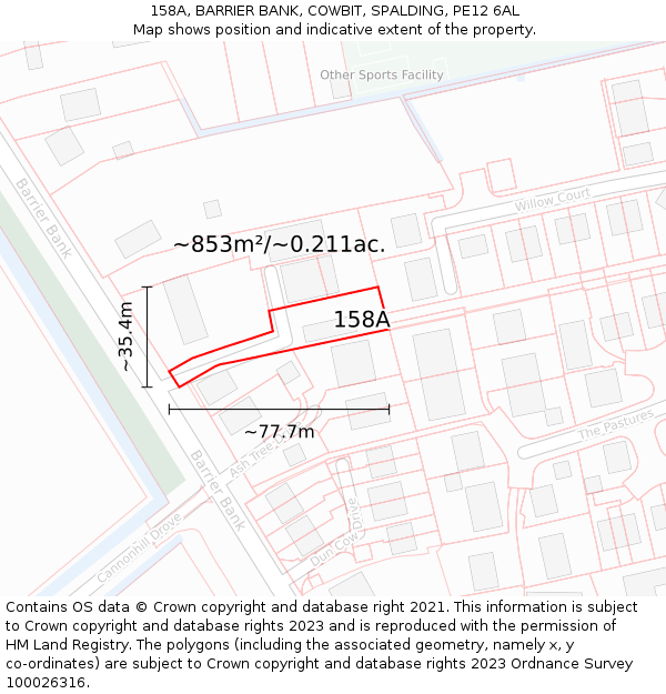 158A, BARRIER BANK, COWBIT, SPALDING, PE12 6AL: Plot and title map