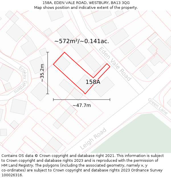 158A, EDEN VALE ROAD, WESTBURY, BA13 3QG: Plot and title map