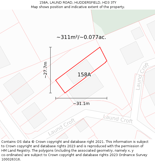 158A, LAUND ROAD, HUDDERSFIELD, HD3 3TY: Plot and title map