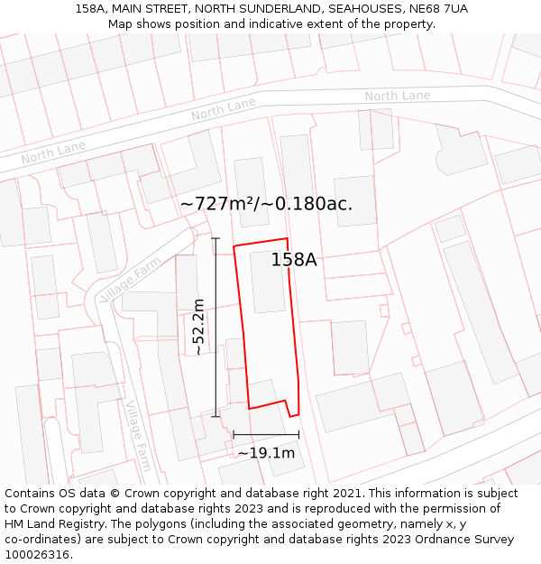 158A, MAIN STREET, NORTH SUNDERLAND, SEAHOUSES, NE68 7UA: Plot and title map