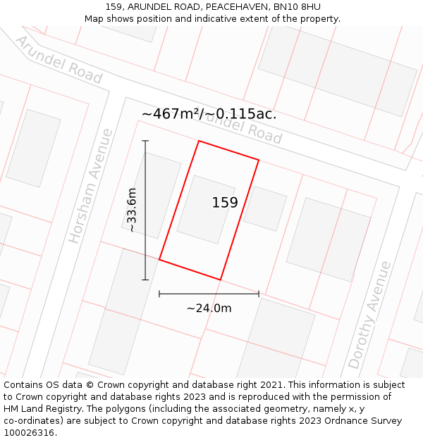 159, ARUNDEL ROAD, PEACEHAVEN, BN10 8HU: Plot and title map