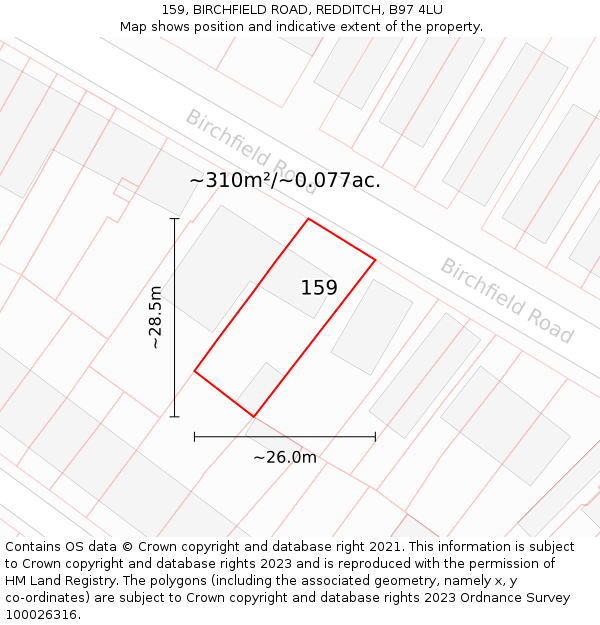 159, BIRCHFIELD ROAD, REDDITCH, B97 4LU: Plot and title map