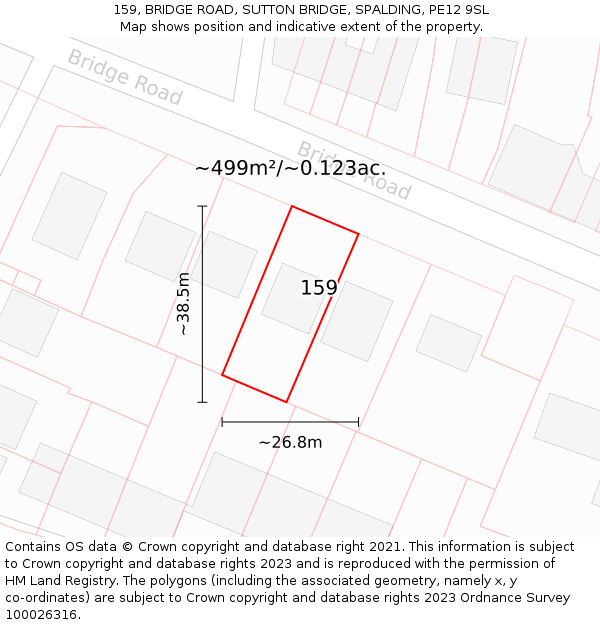 159, BRIDGE ROAD, SUTTON BRIDGE, SPALDING, PE12 9SL: Plot and title map