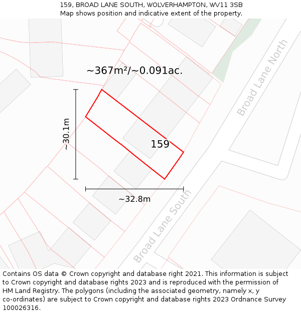 159, BROAD LANE SOUTH, WOLVERHAMPTON, WV11 3SB: Plot and title map