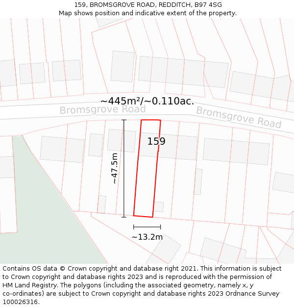 159, BROMSGROVE ROAD, REDDITCH, B97 4SG: Plot and title map