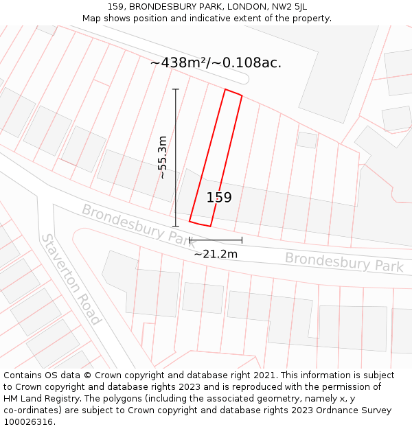 159, BRONDESBURY PARK, LONDON, NW2 5JL: Plot and title map