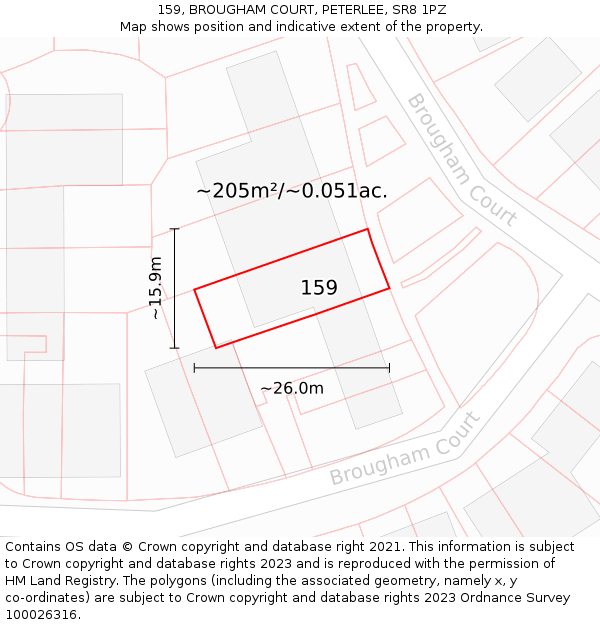 159, BROUGHAM COURT, PETERLEE, SR8 1PZ: Plot and title map