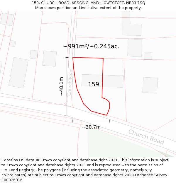 159, CHURCH ROAD, KESSINGLAND, LOWESTOFT, NR33 7SQ: Plot and title map