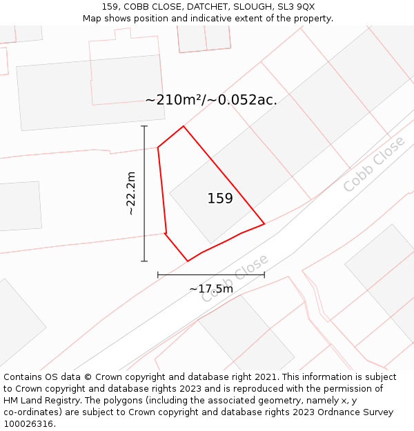 159, COBB CLOSE, DATCHET, SLOUGH, SL3 9QX: Plot and title map