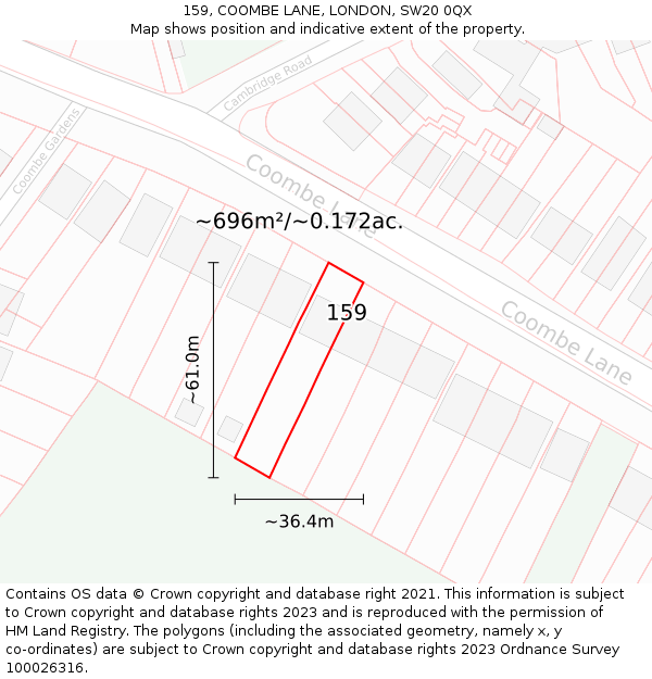 159, COOMBE LANE, LONDON, SW20 0QX: Plot and title map