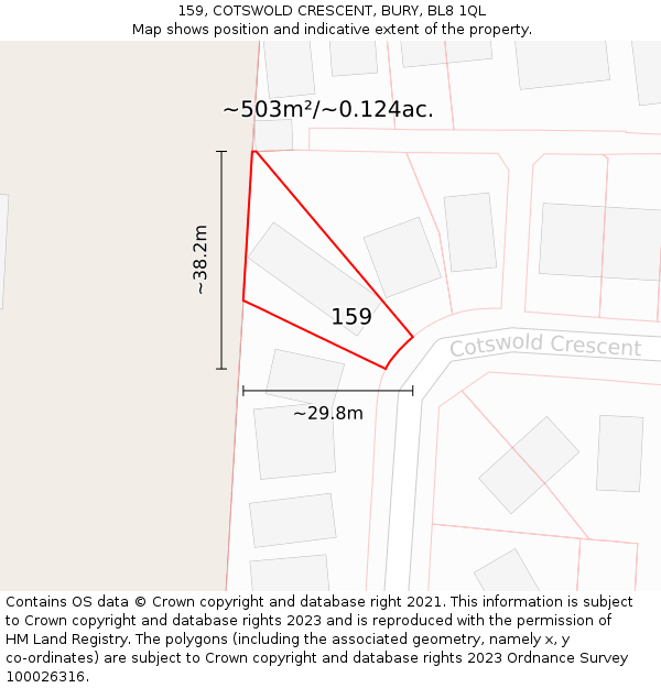 159, COTSWOLD CRESCENT, BURY, BL8 1QL: Plot and title map