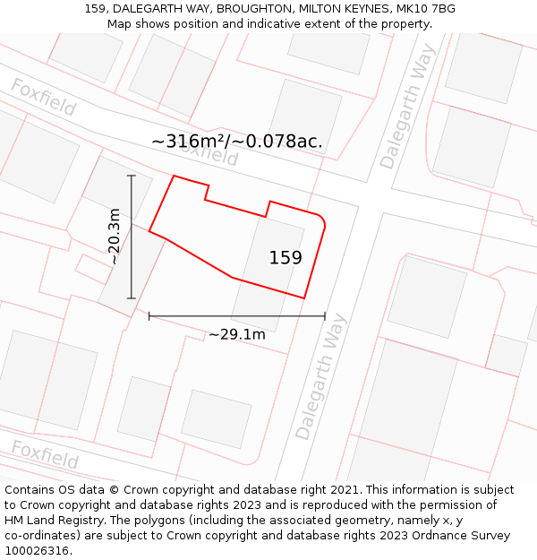 159, DALEGARTH WAY, BROUGHTON, MILTON KEYNES, MK10 7BG: Plot and title map