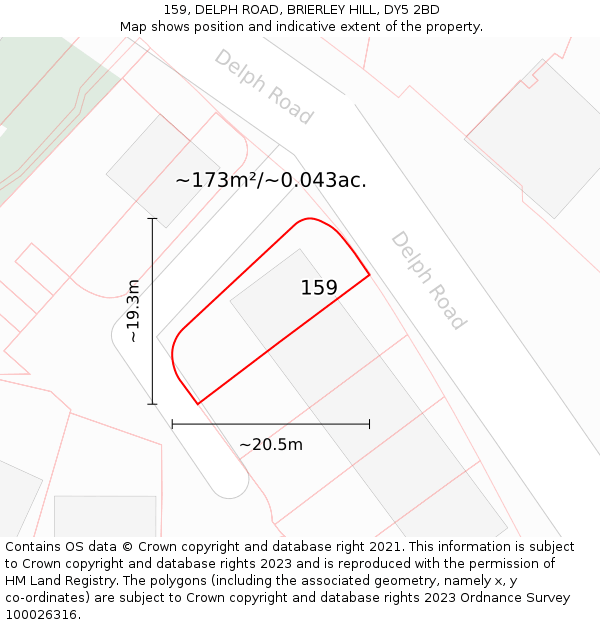 159, DELPH ROAD, BRIERLEY HILL, DY5 2BD: Plot and title map