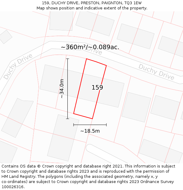 159, DUCHY DRIVE, PRESTON, PAIGNTON, TQ3 1EW: Plot and title map