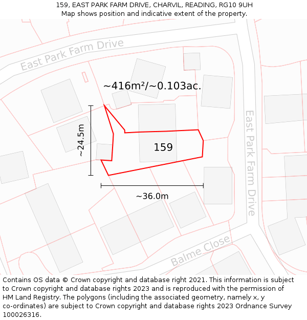 159, EAST PARK FARM DRIVE, CHARVIL, READING, RG10 9UH: Plot and title map