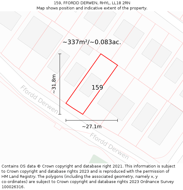 159, FFORDD DERWEN, RHYL, LL18 2RN: Plot and title map