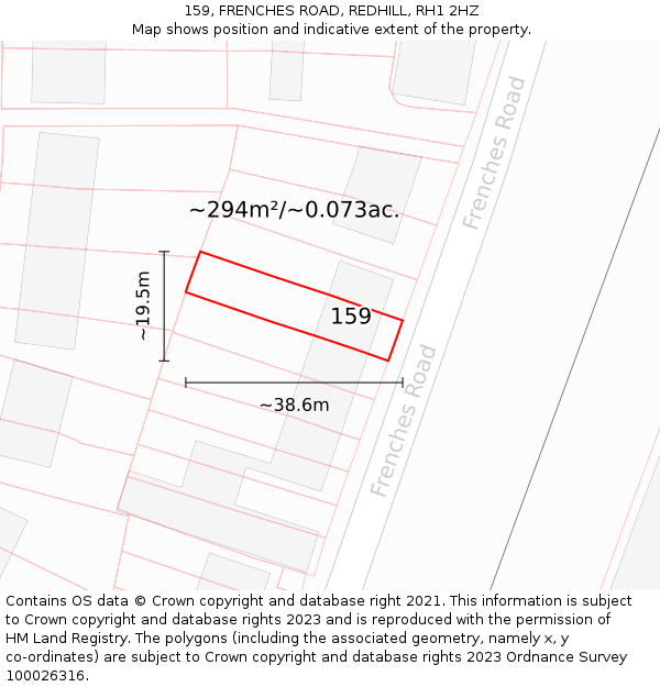 159, FRENCHES ROAD, REDHILL, RH1 2HZ: Plot and title map