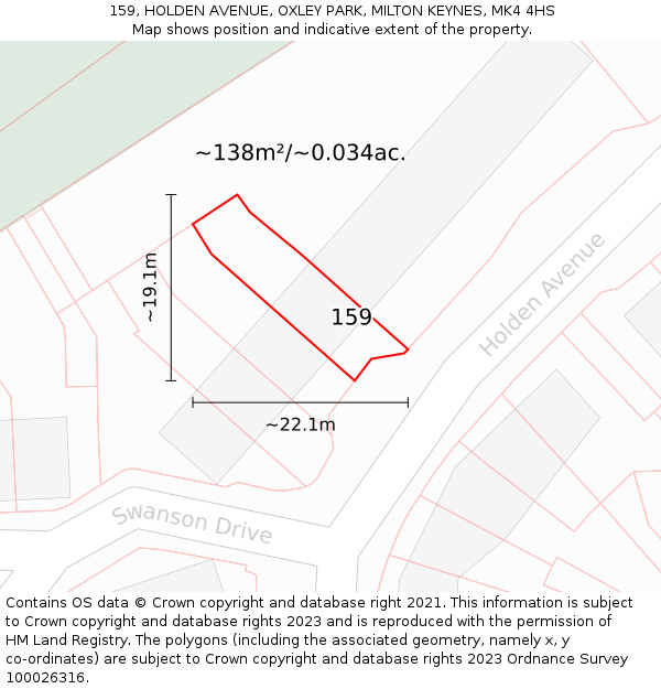 159, HOLDEN AVENUE, OXLEY PARK, MILTON KEYNES, MK4 4HS: Plot and title map