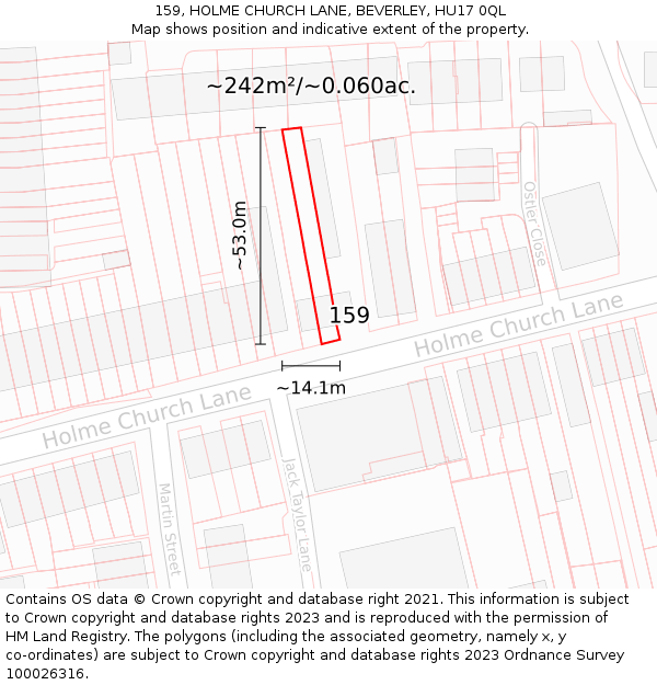 159, HOLME CHURCH LANE, BEVERLEY, HU17 0QL: Plot and title map