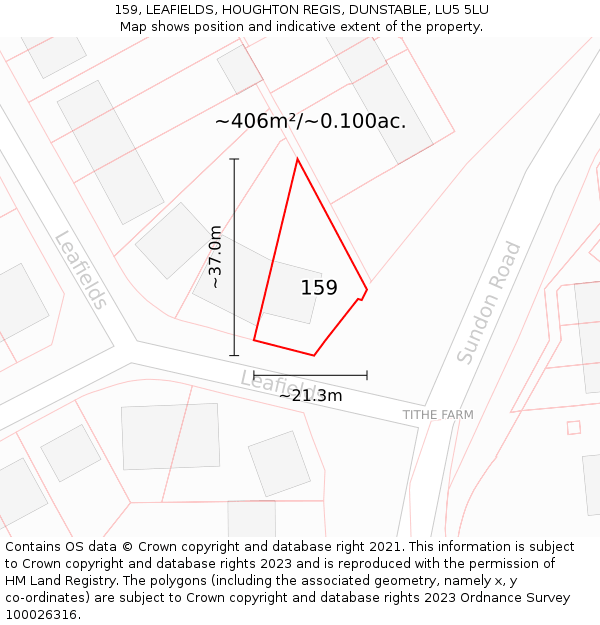 159, LEAFIELDS, HOUGHTON REGIS, DUNSTABLE, LU5 5LU: Plot and title map