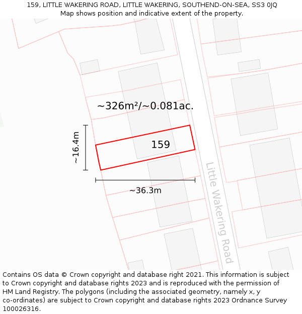 159, LITTLE WAKERING ROAD, LITTLE WAKERING, SOUTHEND-ON-SEA, SS3 0JQ: Plot and title map