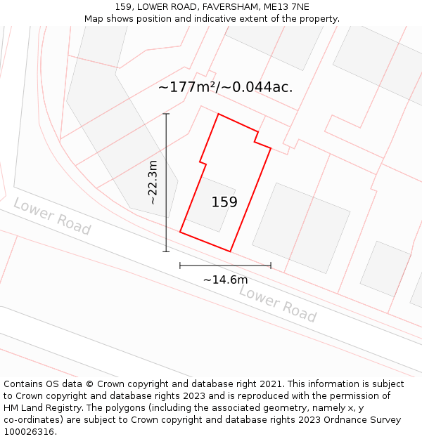 159, LOWER ROAD, FAVERSHAM, ME13 7NE: Plot and title map