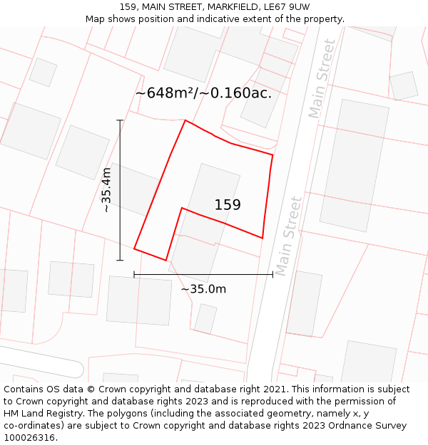 159, MAIN STREET, MARKFIELD, LE67 9UW: Plot and title map