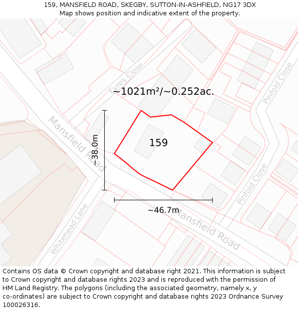 159, MANSFIELD ROAD, SKEGBY, SUTTON-IN-ASHFIELD, NG17 3DX: Plot and title map