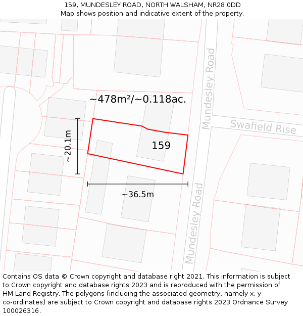 159, MUNDESLEY ROAD, NORTH WALSHAM, NR28 0DD: Plot and title map