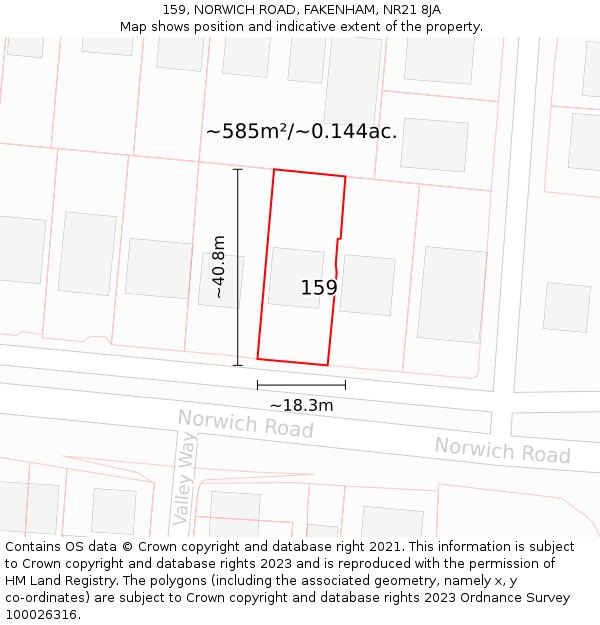 159, NORWICH ROAD, FAKENHAM, NR21 8JA: Plot and title map