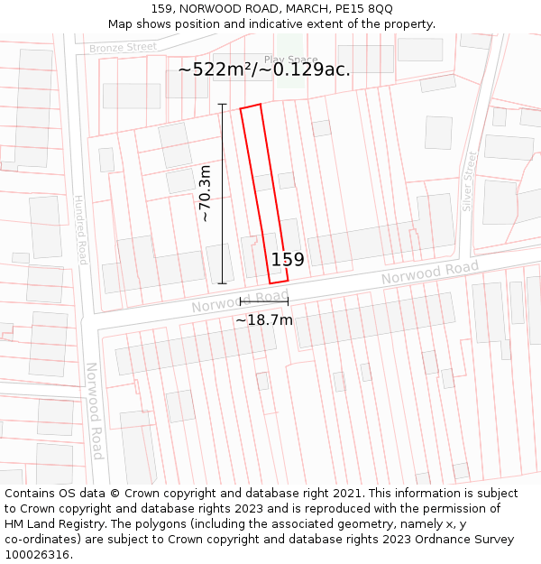 159, NORWOOD ROAD, MARCH, PE15 8QQ: Plot and title map