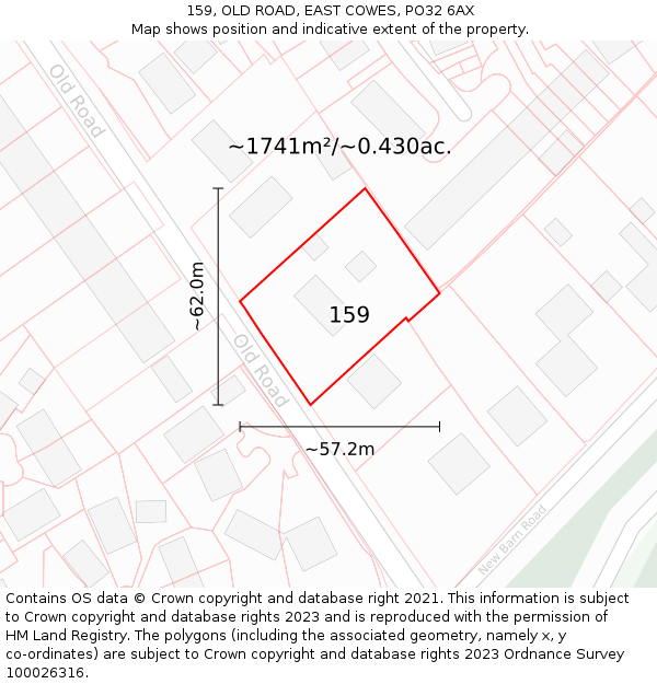 159, OLD ROAD, EAST COWES, PO32 6AX: Plot and title map