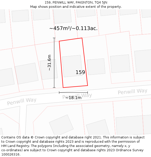 159, PENWILL WAY, PAIGNTON, TQ4 5JN: Plot and title map