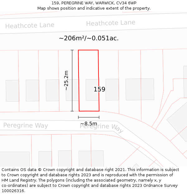 159, PEREGRINE WAY, WARWICK, CV34 6WP: Plot and title map