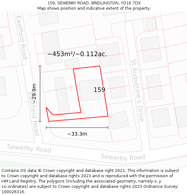 159, SEWERBY ROAD, BRIDLINGTON, YO16 7DX: Plot and title map