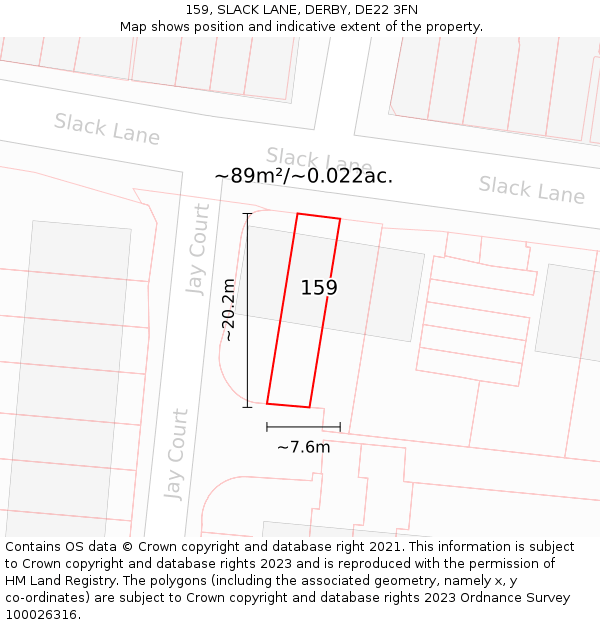 159, SLACK LANE, DERBY, DE22 3FN: Plot and title map