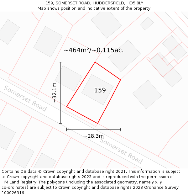 159, SOMERSET ROAD, HUDDERSFIELD, HD5 8LY: Plot and title map