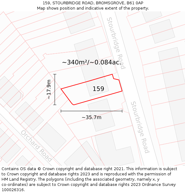 159, STOURBRIDGE ROAD, BROMSGROVE, B61 0AP: Plot and title map