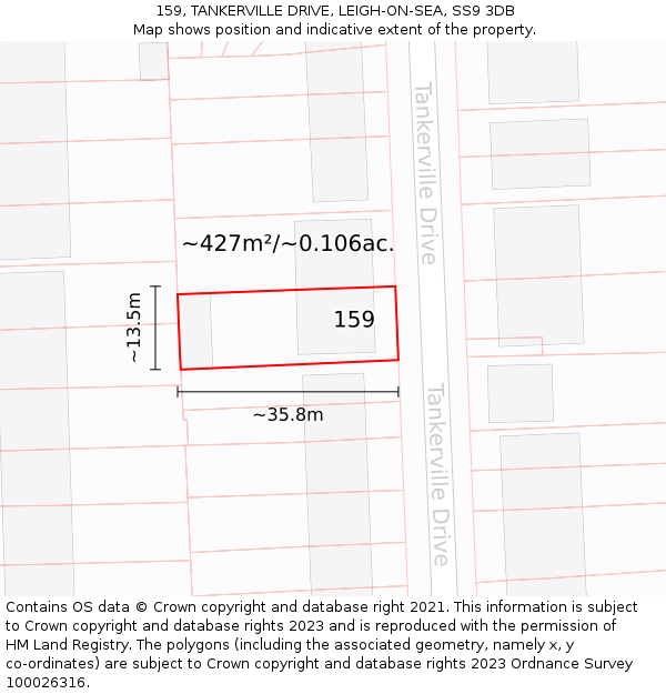 159, TANKERVILLE DRIVE, LEIGH-ON-SEA, SS9 3DB: Plot and title map