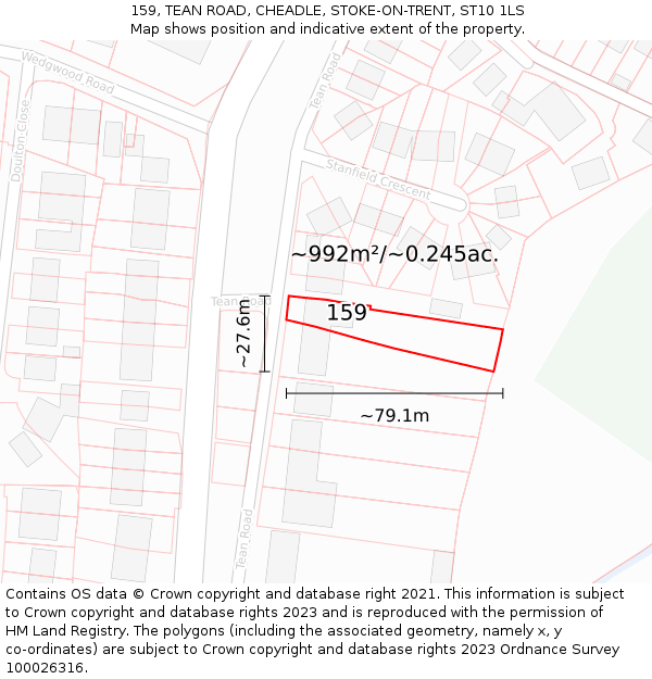 159, TEAN ROAD, CHEADLE, STOKE-ON-TRENT, ST10 1LS: Plot and title map