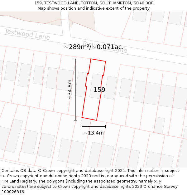 159, TESTWOOD LANE, TOTTON, SOUTHAMPTON, SO40 3QR: Plot and title map